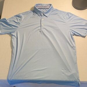 🧊 Maelreg Men’s Performance Polo – Light Blue with Patterned Contrast – Size